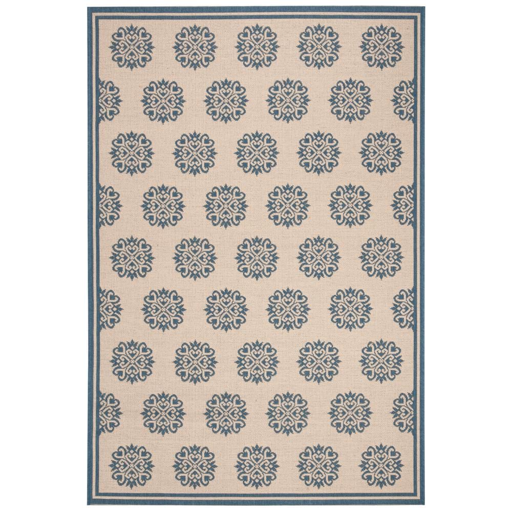 Blue and Creme Geometric Synthetic Indoor/Outdoor Rug 48" x 26"