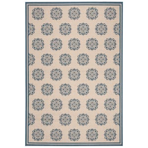 Beach House Blue/Creme 3 ft. x 5 ft. Border Geometric Floral Indoor/Outdoor Area Rug