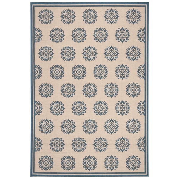 SAFAVIEH Beach House Blue/Creme 3 ft. x 5 ft. Border Geometric Floral Indoor/Outdoor Area Rug