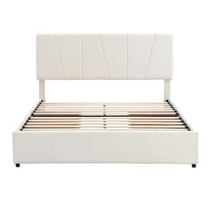 Beige Frame Queen Size Upholstery Platform Bed with 4 Drawers on 2 Sides Adjustable Headboard