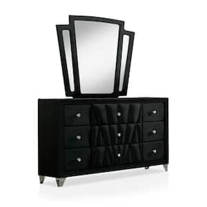 Leventina 9-Drawer Black Dresser with Mirror (78.75 in. H x 61 in. W x 18.13 in. D)