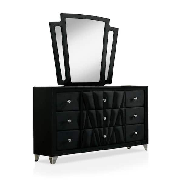 Furniture of America Leventina 9-Drawer Black Dresser with Mirror (78.75 in. H x 61 in. W x 18.13 in. D)