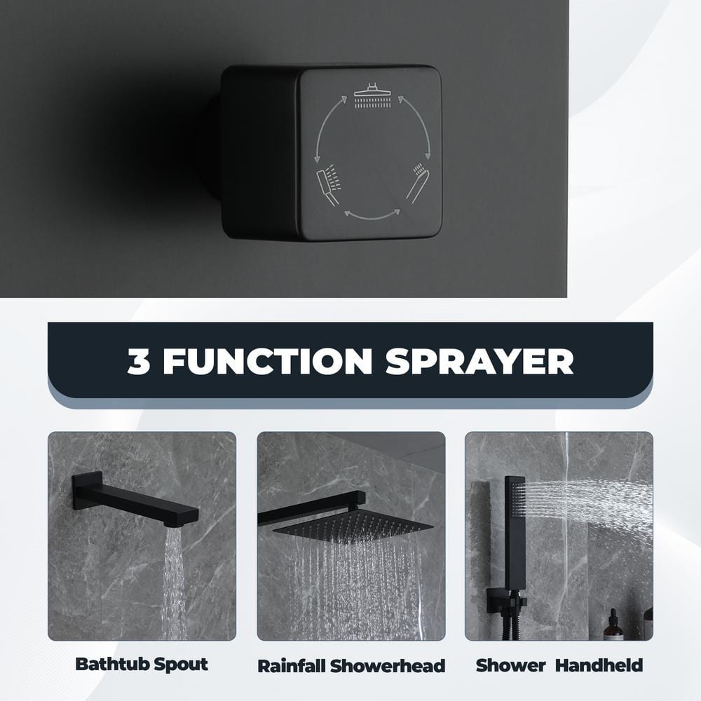 Matte Black Brass Wall Mounted Rain Shower System with Handheld