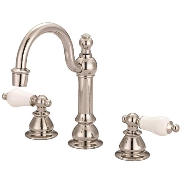 Water Creation Vintage Classic 8 in. Widespread 2-Handle High Arc Bathroom Faucet with Pop Up Drain in Polished Nickel