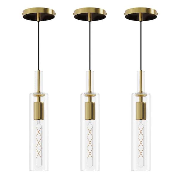 1-light Gold Adjustable Modern Pendant Light Hanging Lighting with Clear Glass Shade, No Bulbs Included (Set of 3)