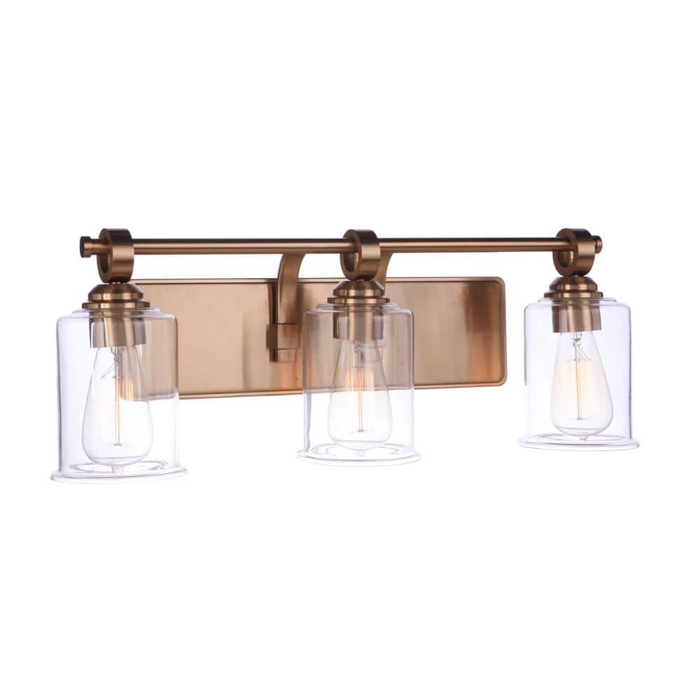 Romero Satin Brass 3-Light Vanity with Clear Glass Shades