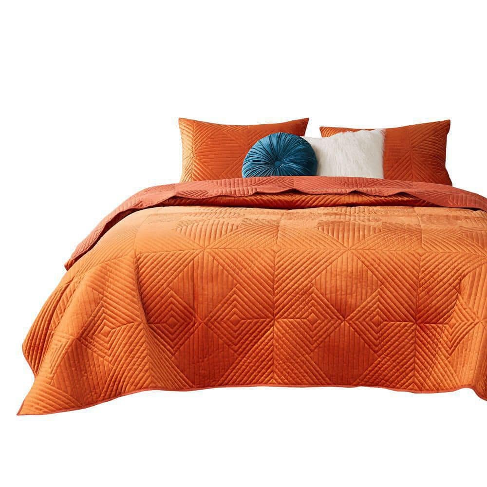 Orange Twin Reversible Microfiber Quilt Set with Sham