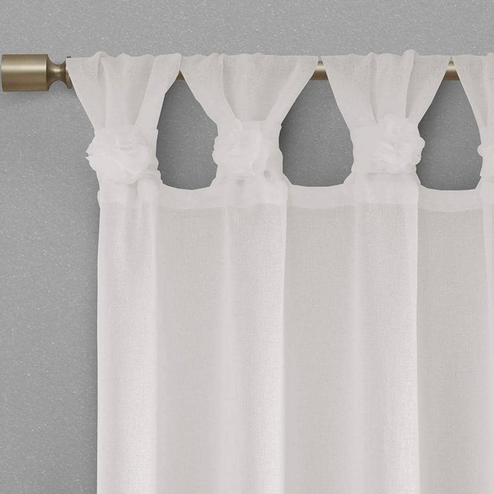 White Faux Linen Sheer Tab Top Curtain Panel
