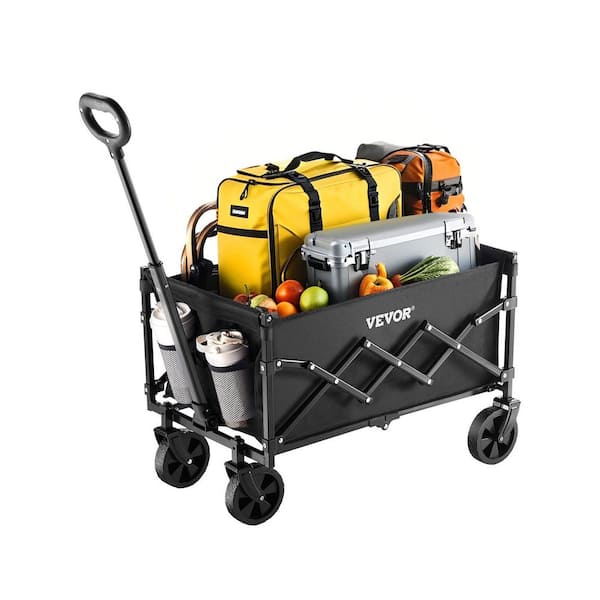 1.96 cu ft., Steel, Collapsible Wagon Garden Carts, All-Terrain Wheels, Heavy Duty Outdoor Utility Cart, Black