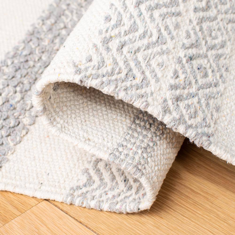 Ivory and Gray Striped Wool Cotton 8' x 10' Area Rug