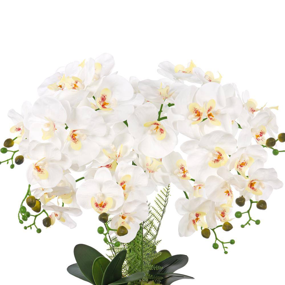 26.77" White Orchid Floral Arrangement in Gold-Plated Ceramic Vase