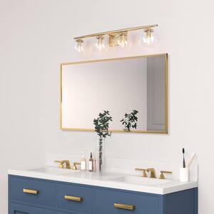 Modern Gold Bathroom Vanity light, 30 in. 4-Light Farmhouse Linear Wall Sconce with Clear Glass shades