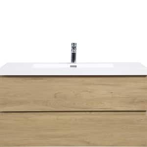 42 in. W x 20 in. D x 22 in. H Single Sink Floating Bath Vanity in Natural Oak with Glossy White Resin Top