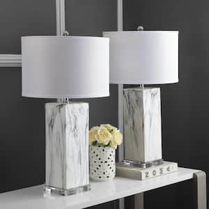 Olympia 29 in. Black/White Marble Table Lamp with White Shade (Set of 2)