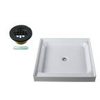 36 in. L x 36 in. W Single Threshold Alcove Shower Pan Base with Center Brass Drain in Matte Black