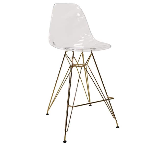 Leisuremod Cresco Modern 29.5 in. Clear in Gold Metal Base Barstool with Acrylic Seat