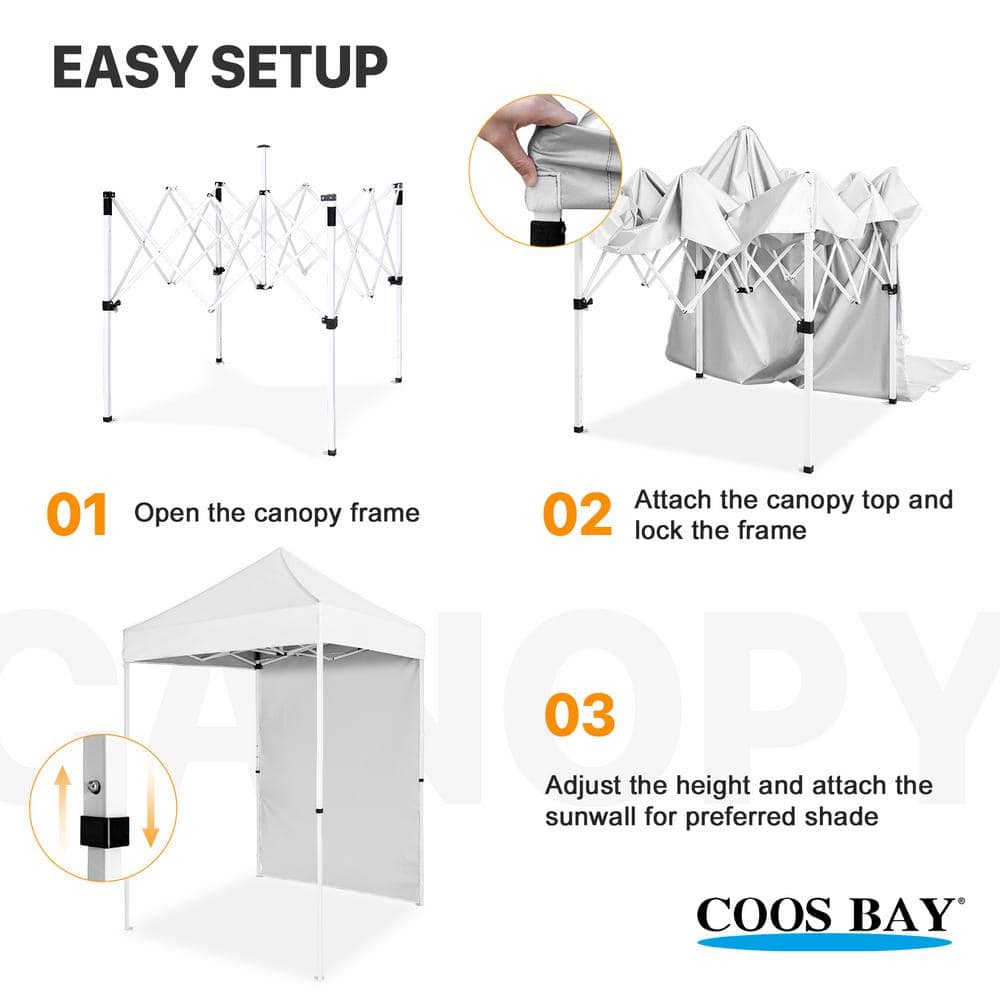 White 5 Ft. Adjustable Steel Pop-Up Canopy Tent with Sunwall