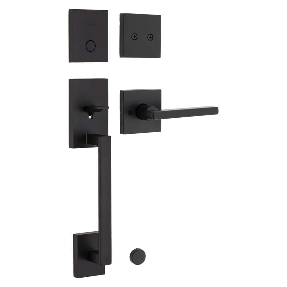 Kwikset San Clemente Dummy Door Handleset with Square Halifax Lever in Matte Black