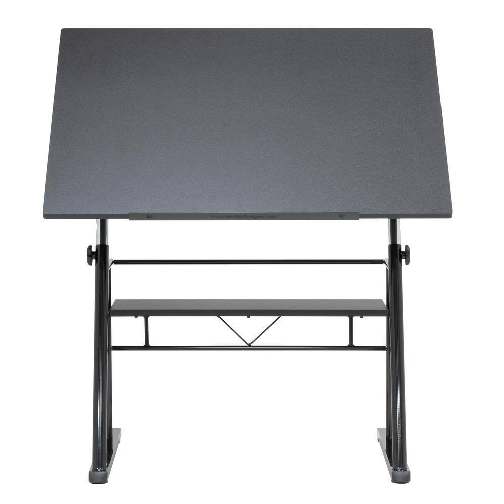 Contemporary Black Wood Adjustable Drafting Table with Storage