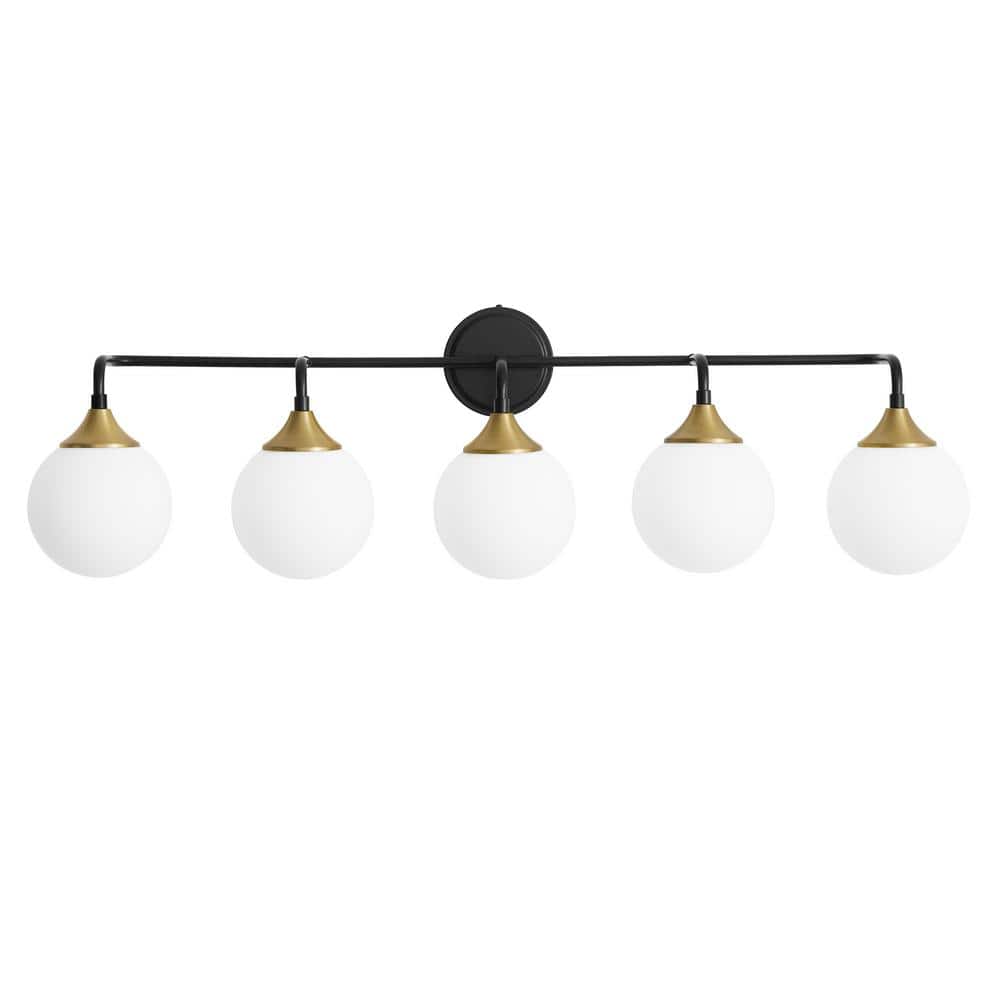 38.9 in. 5-Light Black and Gold Vanity Light w/ Milk White Glass Shade, Suitable for Bathrooms Dining Room Powder Room price history on PriceWatchPro