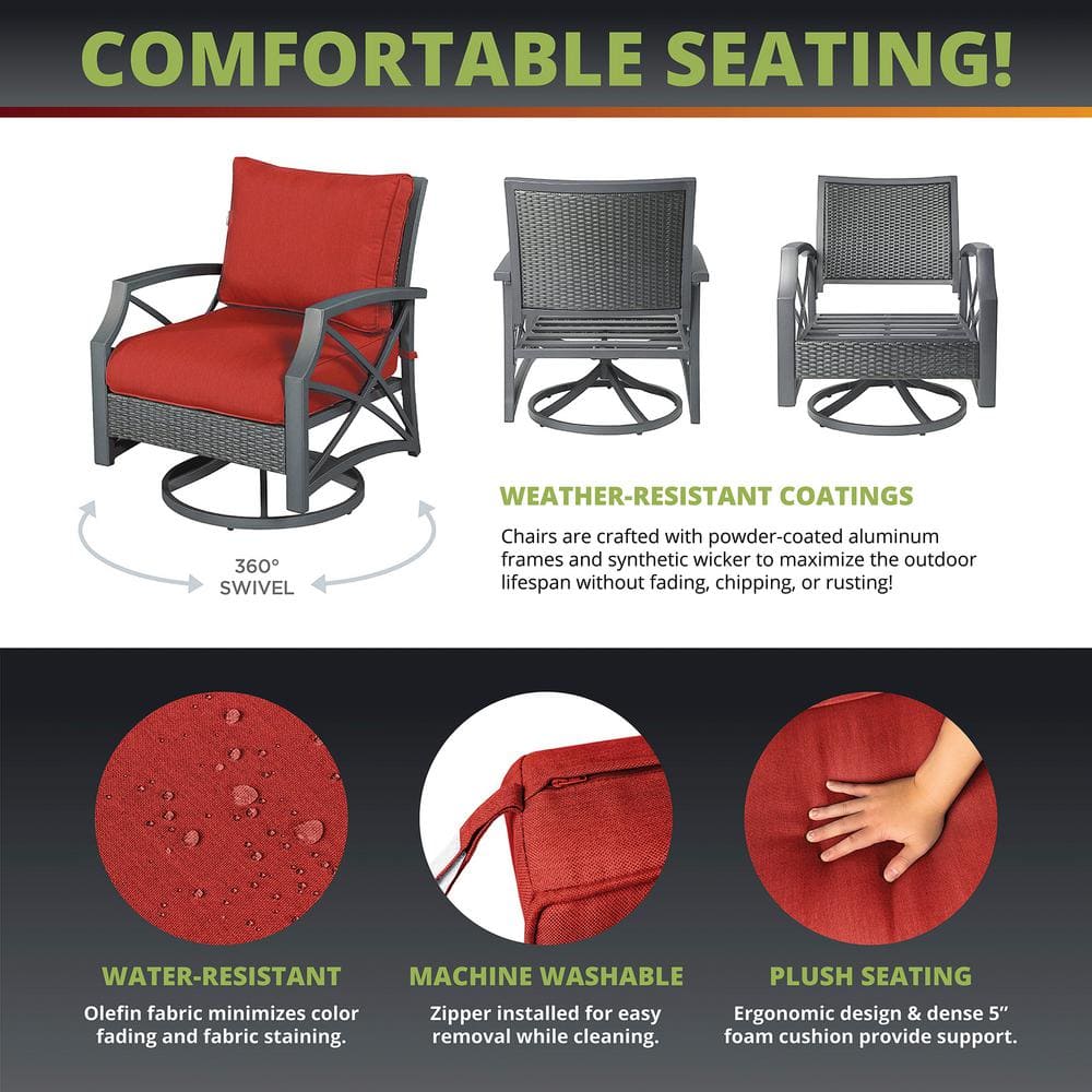 Gray Aluminum Frame Swivel Chair with Red Cushions