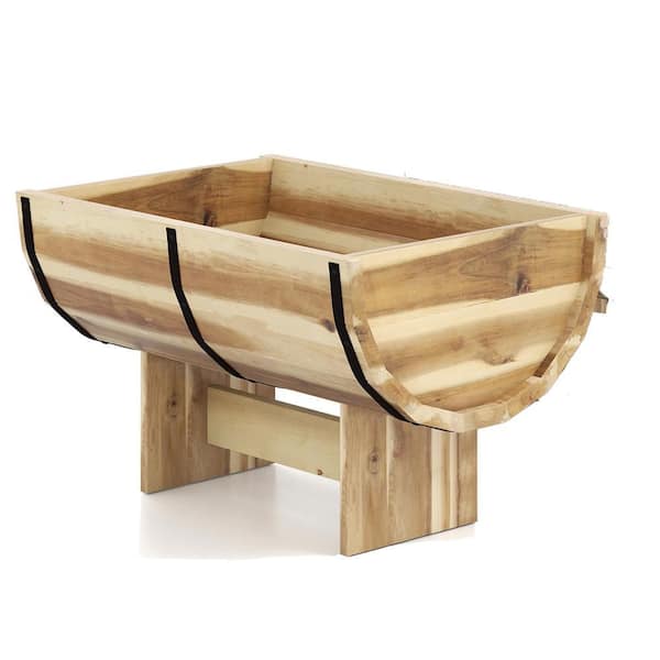 Rustic Half Barrel Planters Wooden Flower Boxes with Acacia Wood Frame (1-Pack)