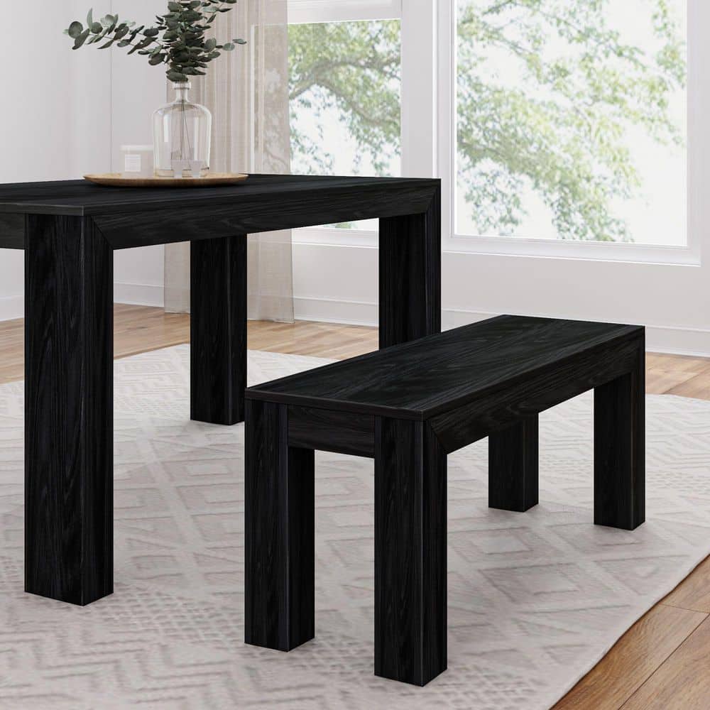 Modern 49 in. Black Wirebrush Entryway Dining Bench Backless with Solid Wood