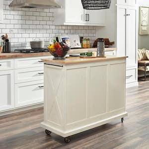 Seaside White Kitchen Cart with Wood Top