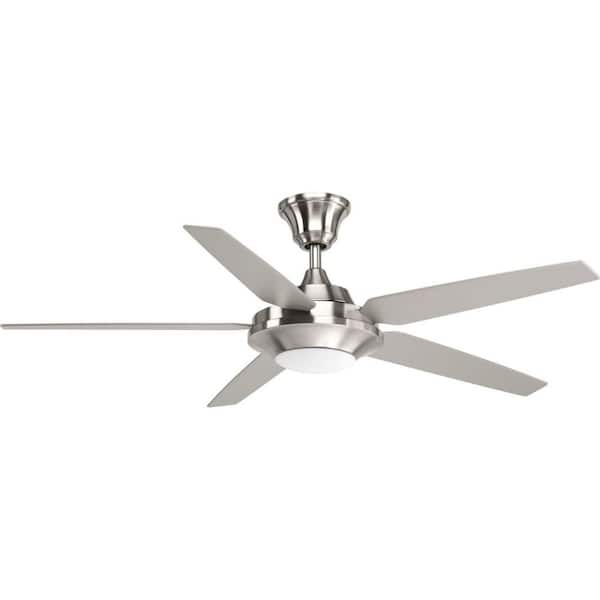 Progress Lighting AirPro Signature Plus II 54 in. Indoor Integrated LED Nickel Modern Ceiling Fan with Remote for Living Room and Bedroom