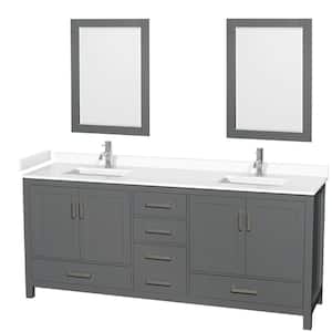 Sheffield 80 in. W x 22 in. D x 35 in. H Double Bath Vanity in Dark Gray with White Cultured Marble Top and 24" Mirrors