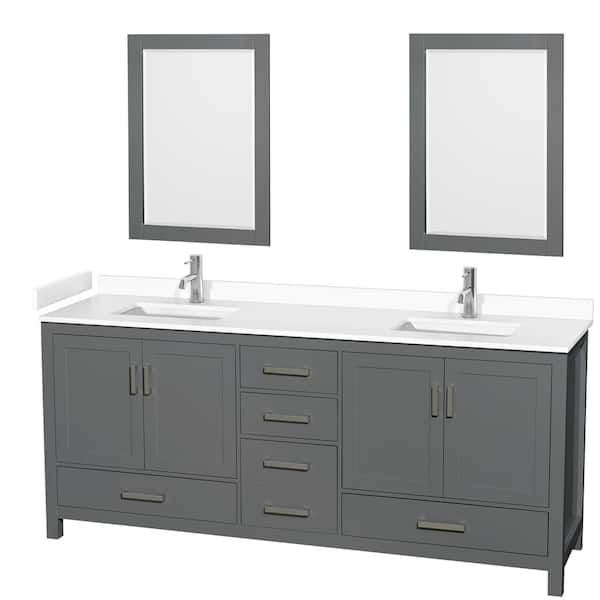 Wyndham Collection Sheffield 80-in White Double Sink Bathroom Vanity with White Carrera Natural Marble Top