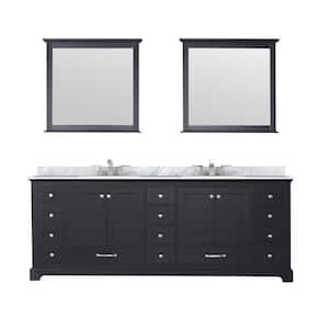 Dukes 84 in. W x 22 in. D Espresso Double Bath Vanity, Carrara Marble Top, Faucet Set, and 34 in. Mirrors