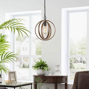1-Light Black Modern Farmhouse Pendant Light with Faux Wood Accents Black Chandeliers for Dining Room