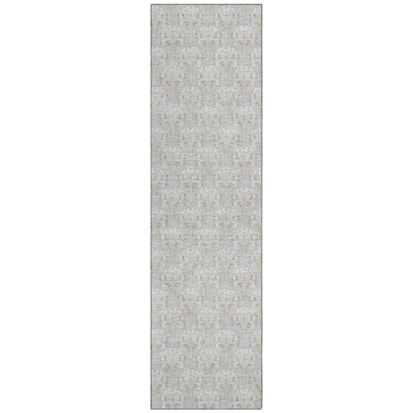 Chantille Machine Washable Indoor/Outdoor Abstract ACN3065 Silver 2 ft. x 7 ft. Runner Rug