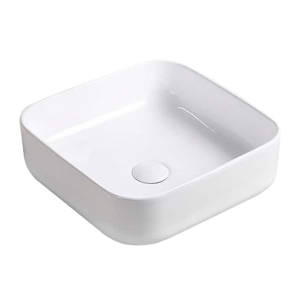 cadeninc 15.38 in. x 15.38 in. Square Ceramic Vessel Bathroom Sink in White