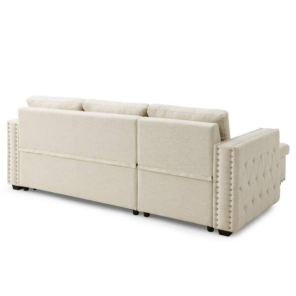 forholdet sensor værdighed Angel Sar Angel 91 in W Square Arm 2-piece L Shaped Fabric Modern Sectional  Sofa in Beige w/ Pull Out Bed W487S00089 - The Home Depot
