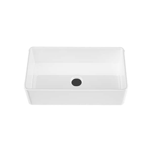 33 in. Apron Front Single Bowl Fireclay Kitchen Sink Reversible, Undermount Installation, Farm House Style, Glossy White