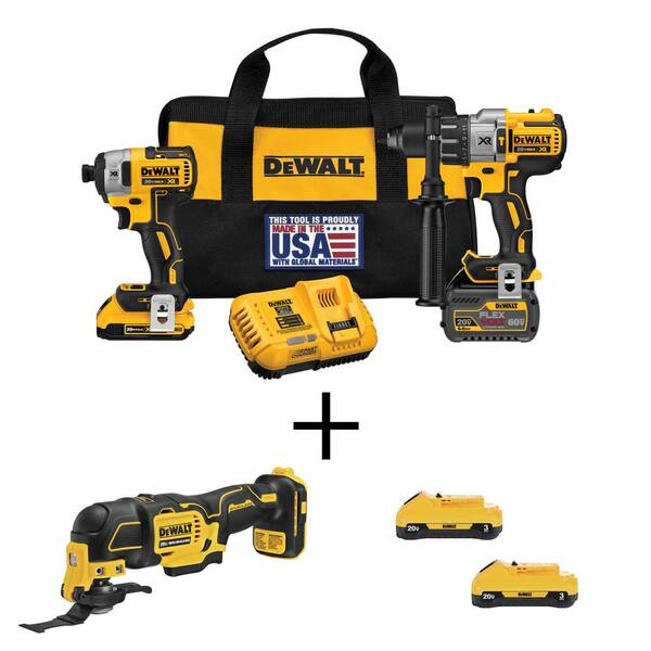 DEWALT 20V MAX Cordless Brushless Combo Kit, Oscillating Tool, and (2