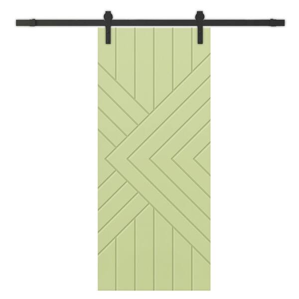CALHOME 42 in. x 80 in. Sage Green Painted Composite MDF Paneled Interior Sliding Barn Door with Hardware Kit