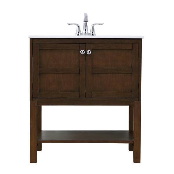 Unbranded Timeless Home 30.13 in. W x 18.5 in. D x 33.38 in. H Single Bathroom Vanity in Antique Coffee with White Ceramic Top