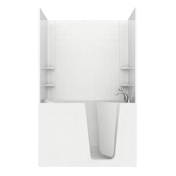 Universal Tubs Rampart 5 ft. Walk-in Whirlpool and Air Bathtub with 6 in. Tile Easy Up Adhesive Wall Surround in White