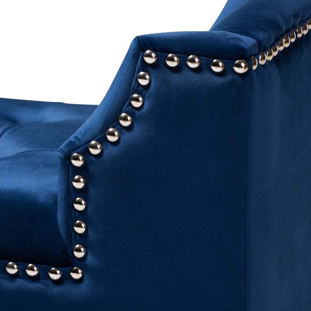 Royal Blue Velvet Upholstered Espresso Wood Bench with Nailhead Trim
