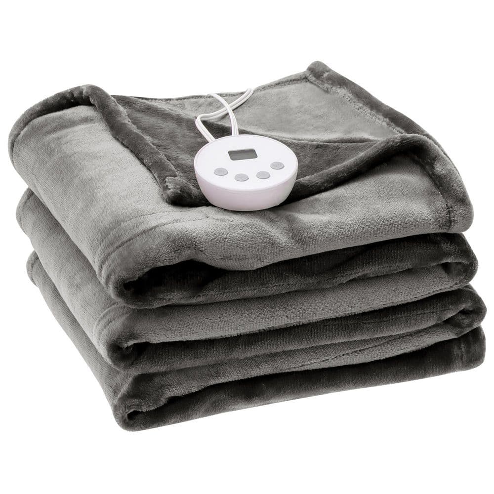 Gymax 62 in. x 84 in. Heated Electric Blanket Timer Grey Twin Size