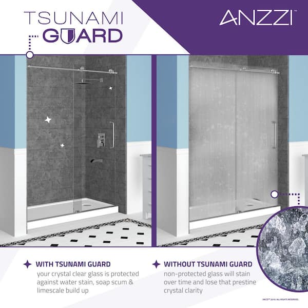 Anzzi 76 x 48 inch Frameless Shower Door in Gun Metal Black, Madam Water Repellent Glass Shower Door with Seal Strip, Easy Gilde Sliding Shower Door