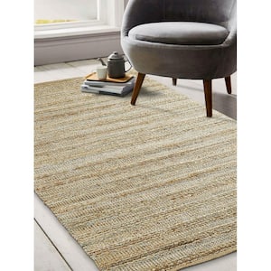 Finn Contemporary Tan/Teal 5 ft. x 8 ft. Handwoven Braided Natural Jute and Chenille Area Rug