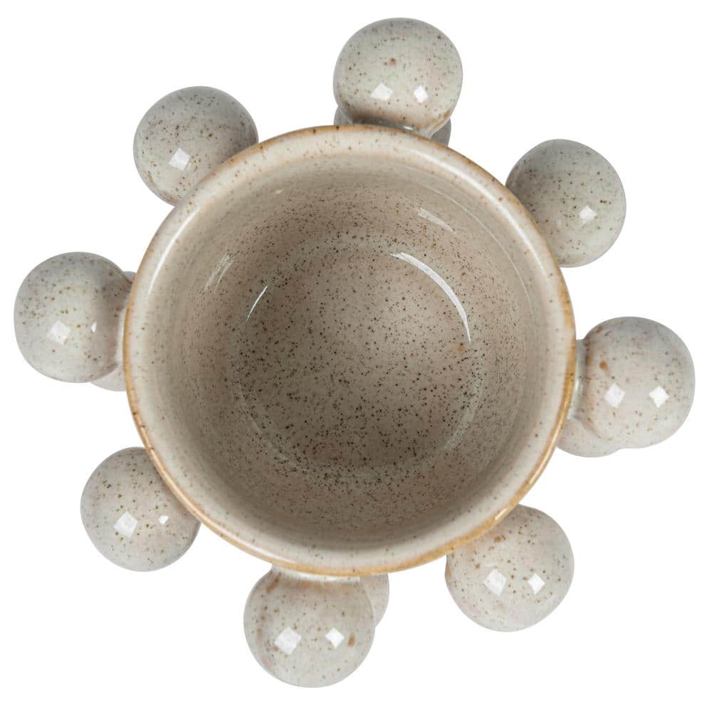 Speckled Cream Stoneware Planter with Orbs and Reactive Glaze