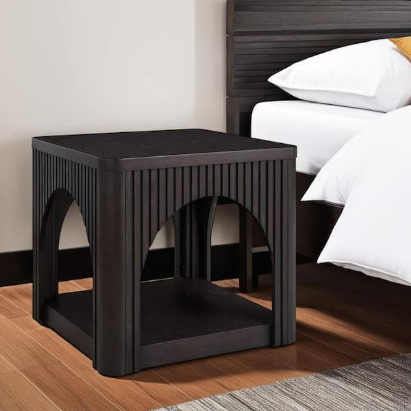 Benjara Yini 24 in. Black Square Wooden End Table with Lattice Arch Design
