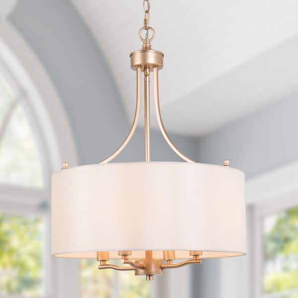 LNC Modern 4-Light Gold Chandelier with Farmhouse Fabric Shade Classic Drum Pendant Dining Room Island Ceiling Light