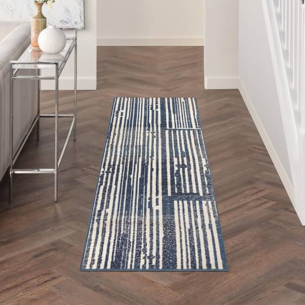 Grafix Blue Grey 2 ft. x 8 ft. Abstract Contemporary Runner Area Rug
