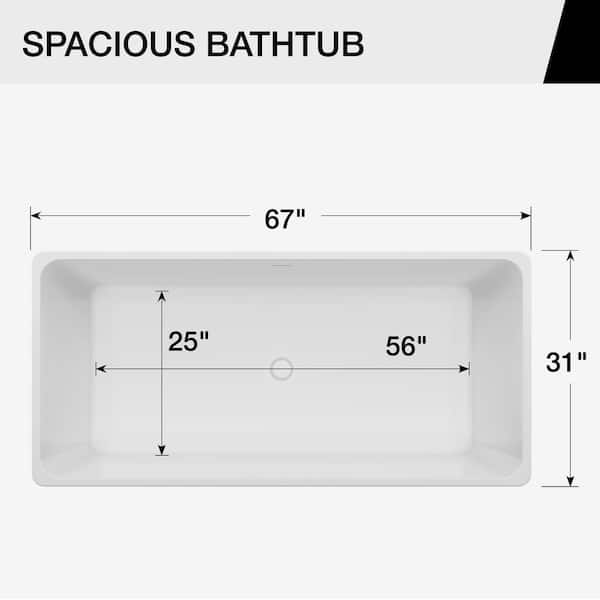 Nakuru 67 in. x 31in. Acrylic Non-Whirlpool Freestanding Rectangular Center Drain Bathtub in White